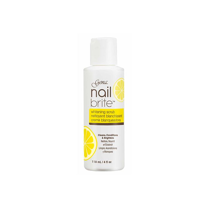 Gena Nail Brite Whitening Scrub, 4 oz lemon-infused formula to brighten, clean, and condition nails.