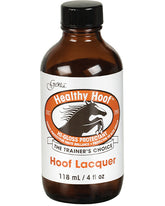 Healthy Hoof Lacquer 4 oz hi-gloss protectant, used by trainers to protect and strengthen hooves and nails.