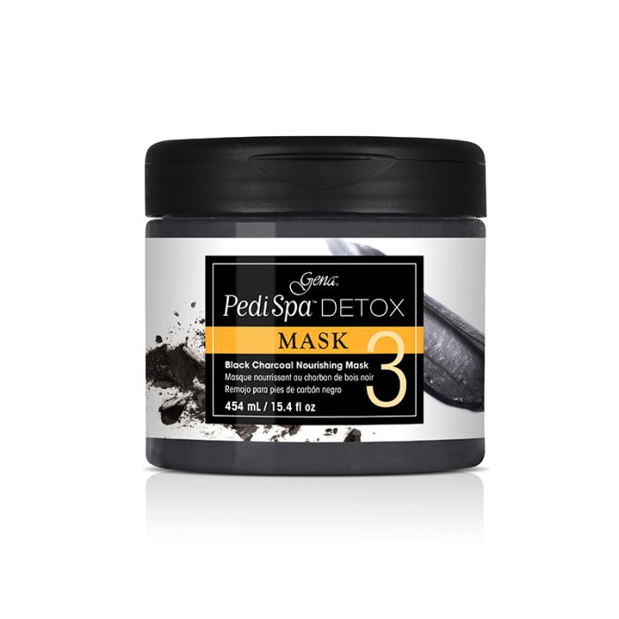 Gena Pedi Spa Detox Mask 3, 15.4 oz black charcoal nourishing mask for purifying and softening feet.