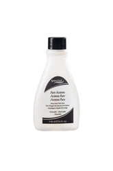 Front view of SuperNail Pure Acetone with 4-ounce bottle capped with black cover lid and isolated in white background