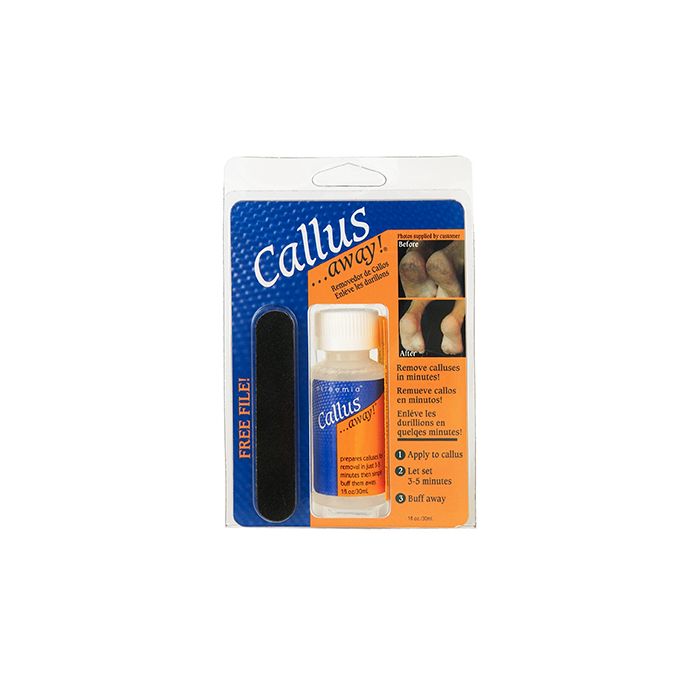 Callus Away Kit includes callus remover and free file, removes calluses in minutes for smoother skin.