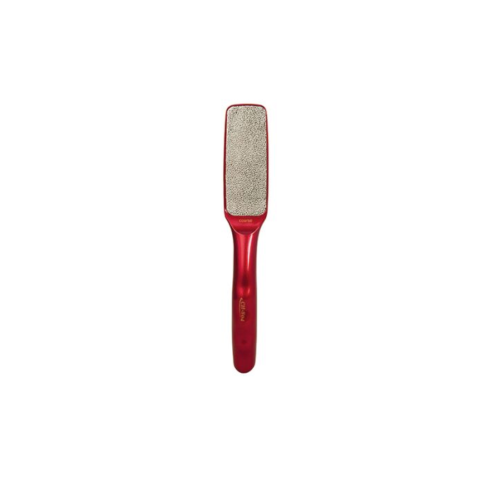 Checi Coarse Foot File with red handle and nickel abrasive surface for smoothing dry, cracked heels and calluses.