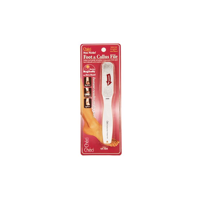 Checi Professional Nickel Foot File designed to safely and gently remove thick calluses on dry feet.